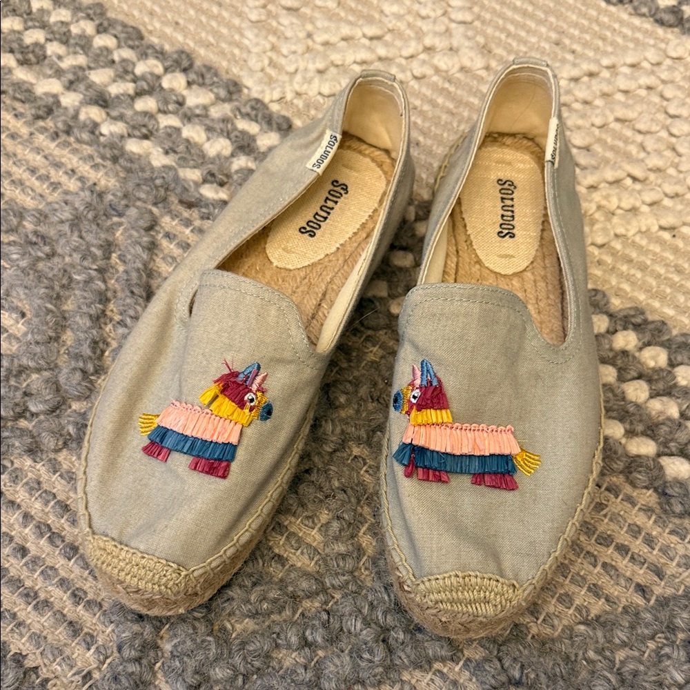 Soludos Gray Smoking Espadrilles with Multicolor Piñata Embroidery